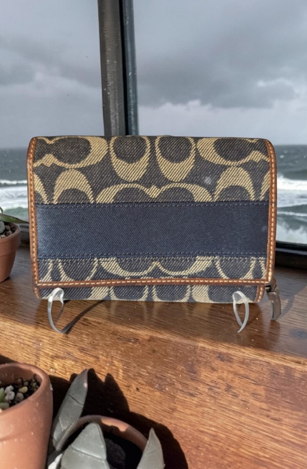 Coach Legacy Lining Denim Signature Canvas Zip Wallet